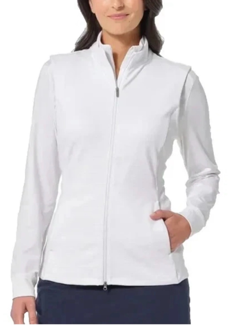 XL Greg Norman Women's Full Zip Ribbed Vest Shark Apparel Golf White White Top